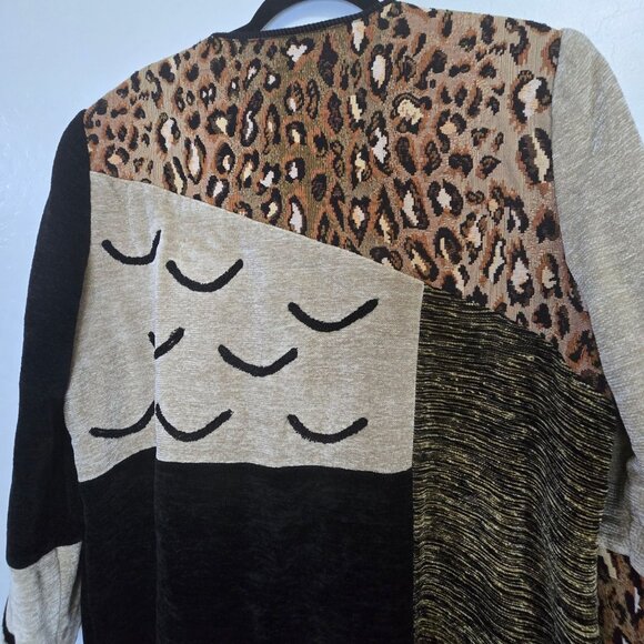 Indigo Moon Womens Large Animal Print Patchwork Jacket Chenille - Picture 12 of 12